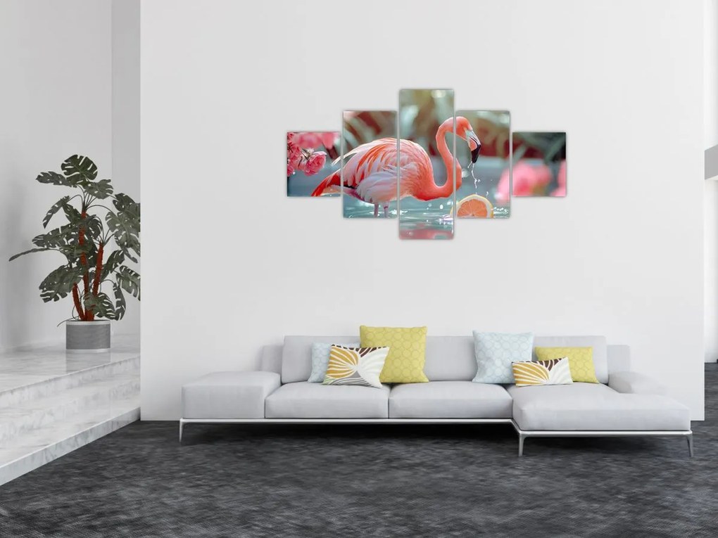 Obraz - Flaming w stawie (125x70 cm)