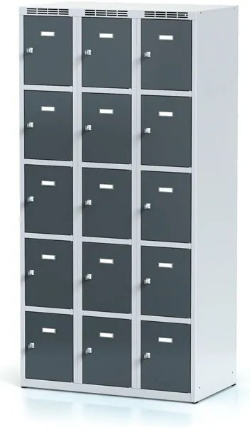 Alfa 3 Szafka skrytkowa S6, 15 schowków, 1800 x 900 x 500 mm, zamek cylindryczny, drzwi ciemnoszare