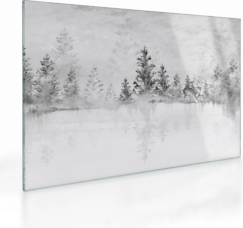 Obraz na szkle - Jeleń nad jeziorem (70x50 cm)
