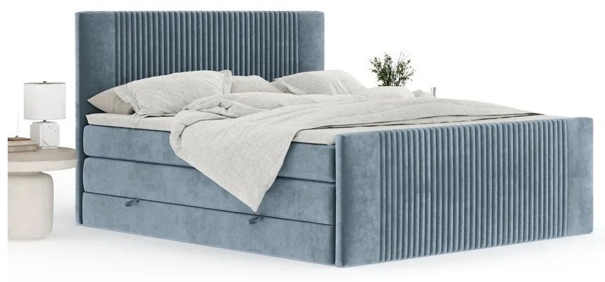 Niebieskie łóżko kontynentalne ze schowkiem 200x200 cm Bergamo – Maison de Rêve