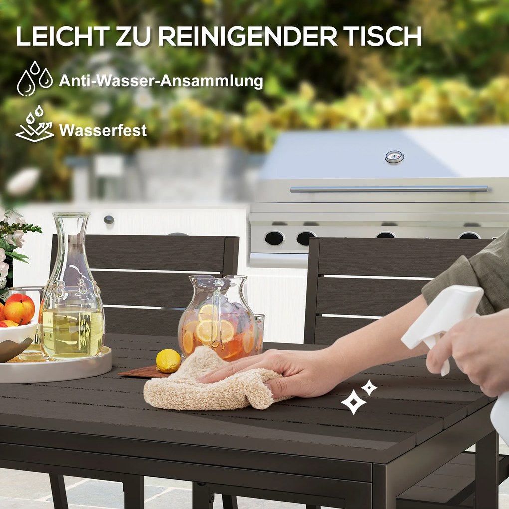 Outsunny Zestaw Mebli Ogrodowych 7-częściowy: Stół i 6 Stosowalnych Krzeseł, Szczelinowy Blat - Ciemnobrązowy