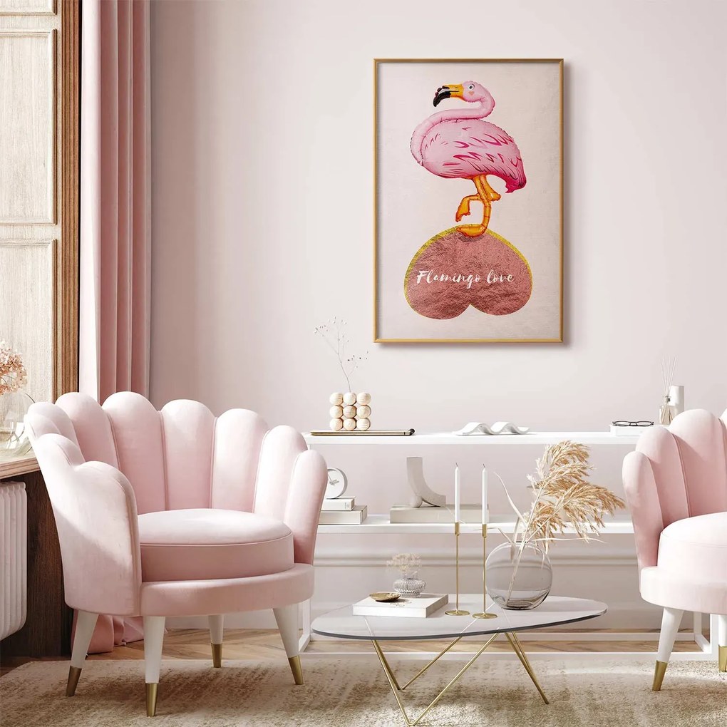 Plakat Zakochany flaming 40x60 cm z ramą złotą bez marginesu ARTGEIST B