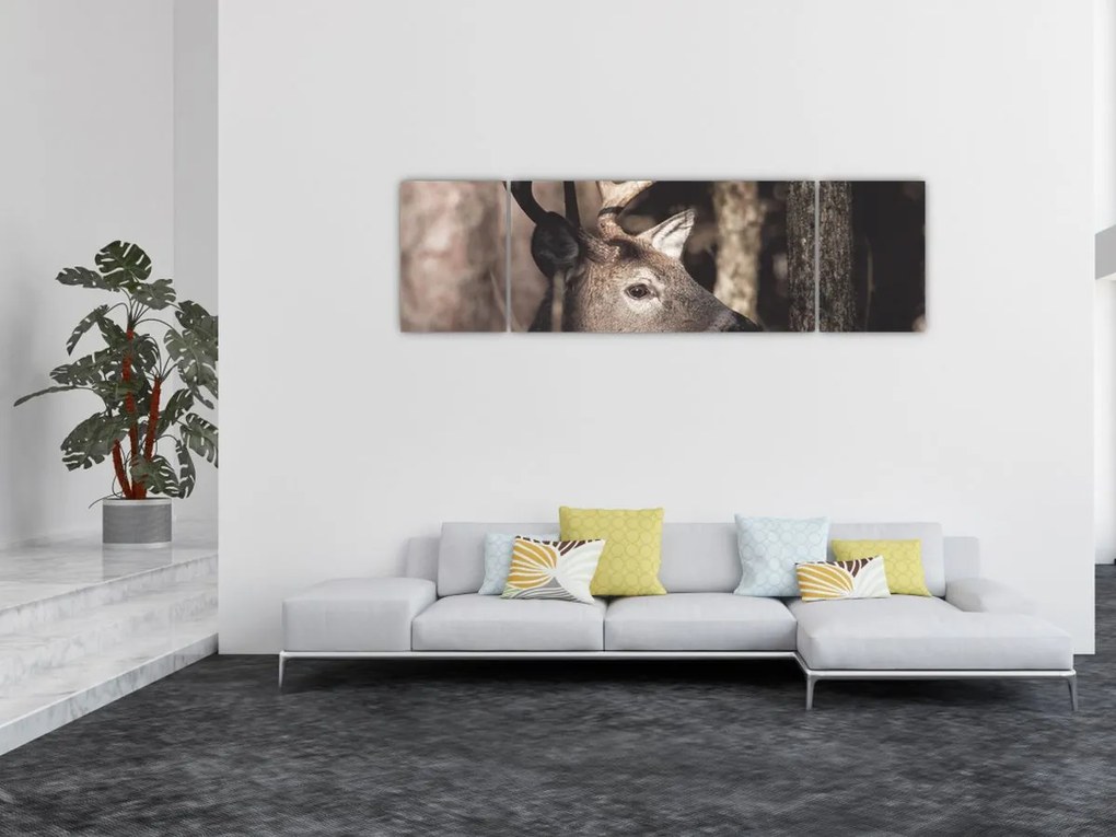 Obraz - Jeleń w lesie (170x50 cm)