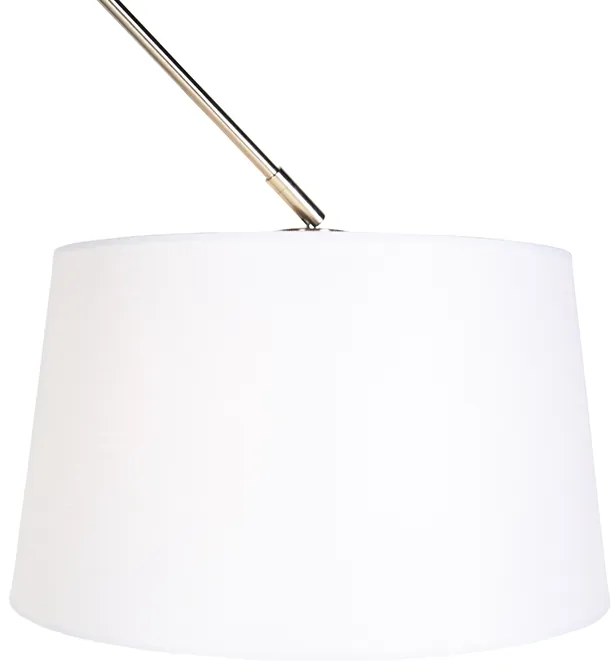 Stalowa lampa wisząca z białym abażurem lnianym 35 cm - BlitzWiejski/ Rustykalny / Vintage Oswietlenie wewnetrzne