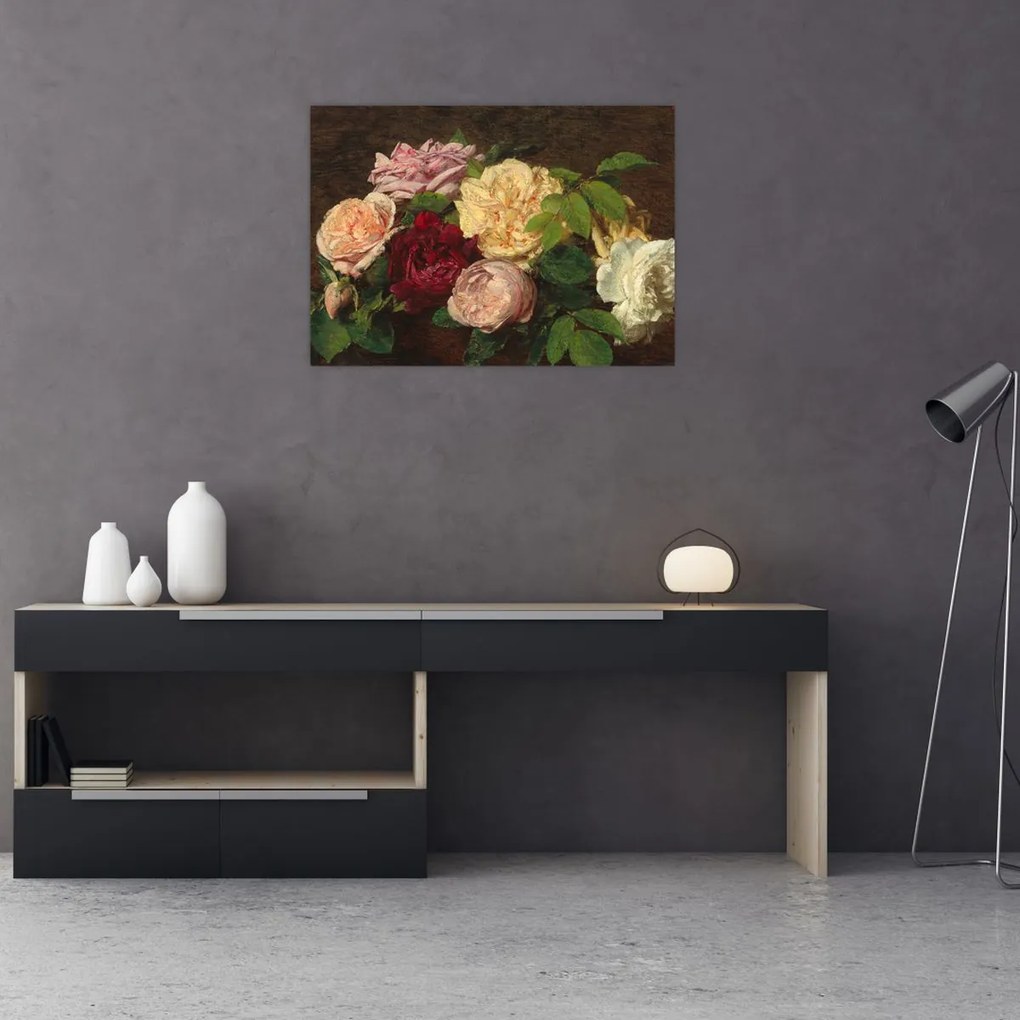 Obraz - Henri Fantin-Latour, Roses de Nice on a Table, reprodukcje (70x50 cm)