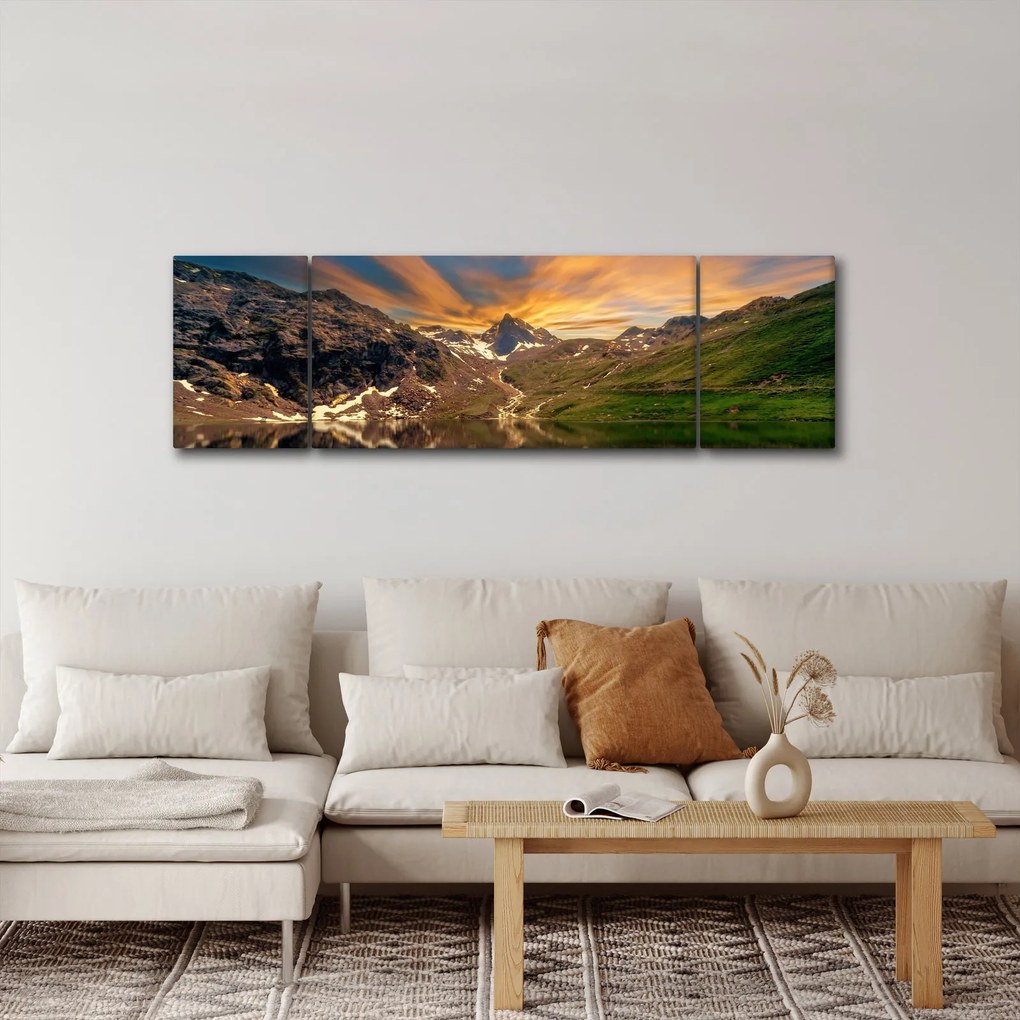 Obraz - Odbicie w górskim jeziorze (170x50 cm)