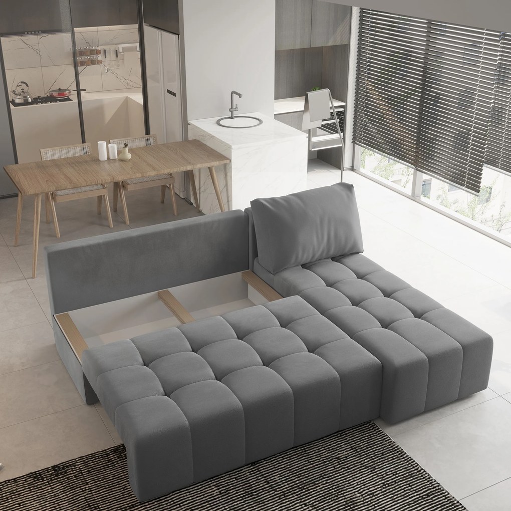 Masseno Narożnik DOMIRA z funkcją spania i pojemnikiem na pościel Narozniki L, Rozkładana sofa - Szary, KRONOS 15