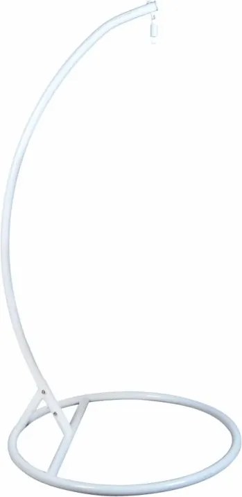 Białe wiszące krzesło KOKON ze stojakiem, szara poduszka