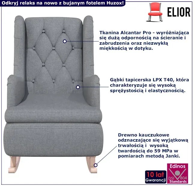Jasnoszary pikowany fotel bujany F7-W30