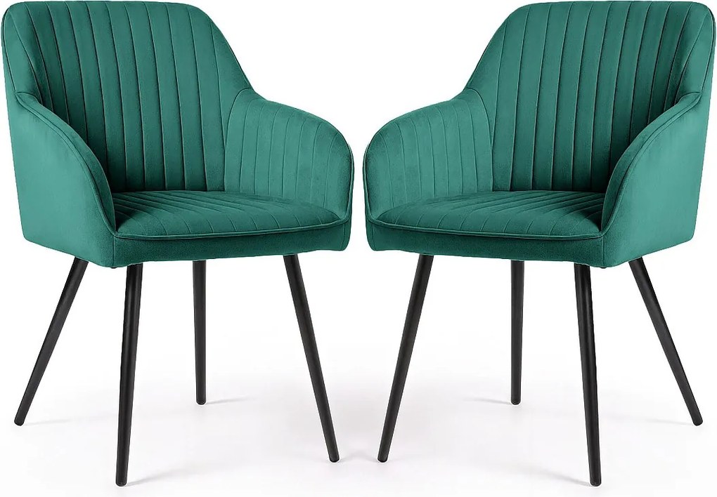 2x Welurowe krzesło tapicerowane z przeszyciami Butelkowa Zieleń FLORENCE Czarne nogi