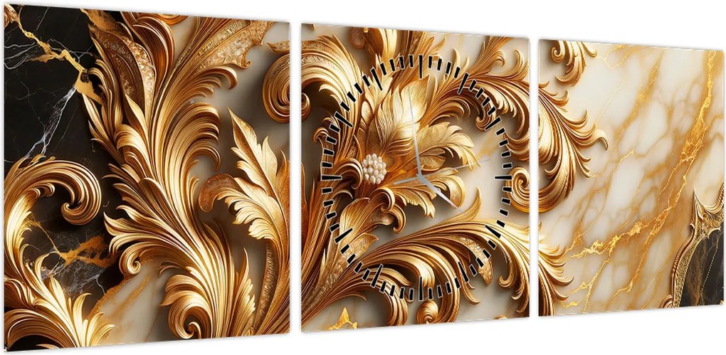 Obraz - Marmur ze złotem (z zegarem) (90x30 cm)