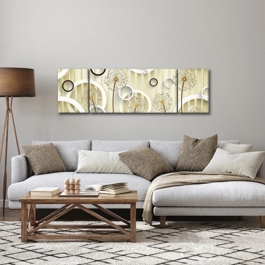 Abstrakcyjny obraz z dmuchawcami (170x50 cm)
