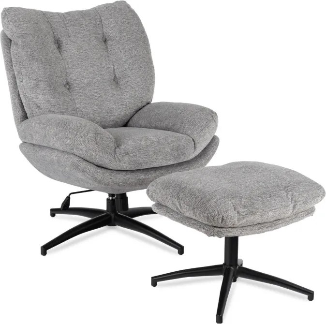 Fotel Wypoczynkowy Obrotowy FREMONT z Podnóżkiem Szary Nowoczesny