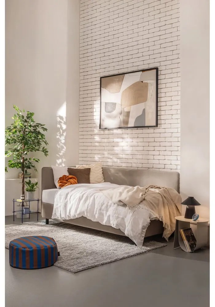 Szarobrązowe tapicerowane łóżko jednoosobowe ze schowkiem i materacem 120x200 cm Avela – Bonami Selection