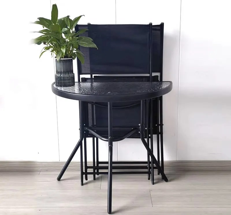 Półokrągły stolik ogrodowy z szklanym blatem ISLAND 70x40 cm, czarny