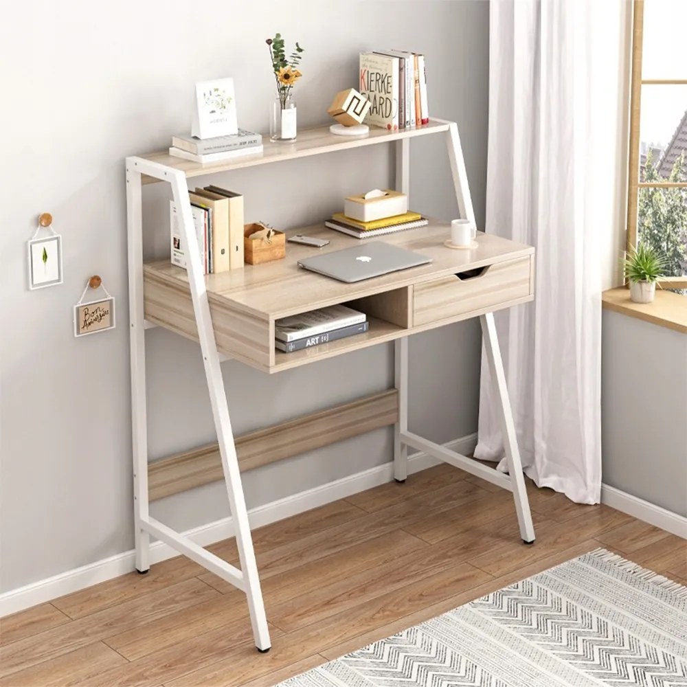 Biurko komputerowe w stylu industrialnym – jasny dąb, 81x100x50 cm