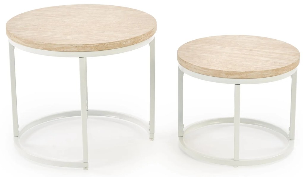 Zestaw 2 okrągłych ław MDF trawertyn/biały 53/45 43/35 OREO