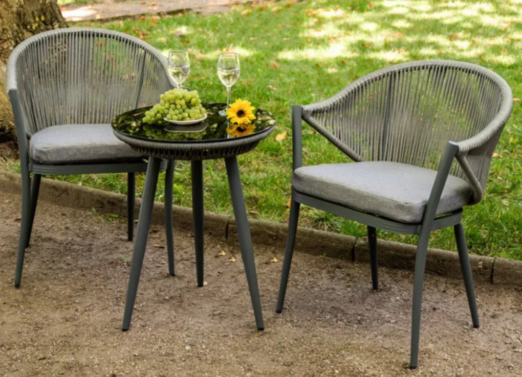 Meble balkonowe z aluminium( 2 x fotel + stolik) BREVE szary