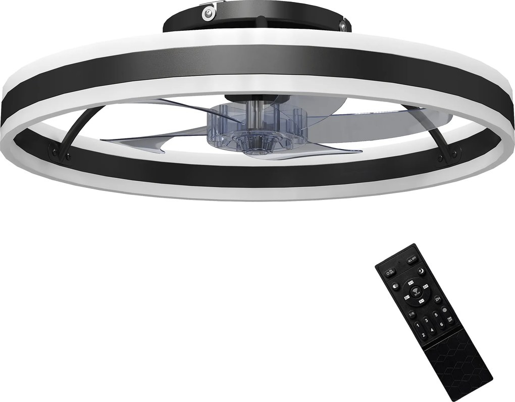 HOMCOM Wentylator sufitowy z oświetleniem i pilotem, LED Wentylator sufitowy z 3 temperaturami barw, 6 prędkościami, 50 cm | Aosom PL