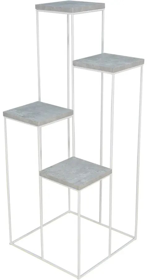 Metalowy stojący kwietnik do salonu biały + beton M1-P13