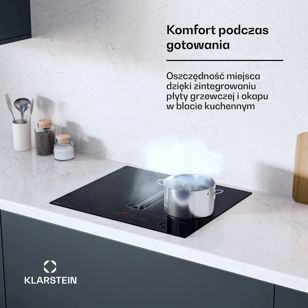 Klarstein AirJet Hybrid 60cm 4 Strefy Gotowania Płyta Indukcyjna z Okapem Czarny