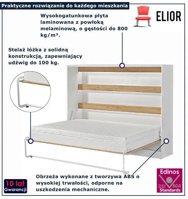 Półkotapczan nowoczesny biały + dąb 120x200 T0-Z56