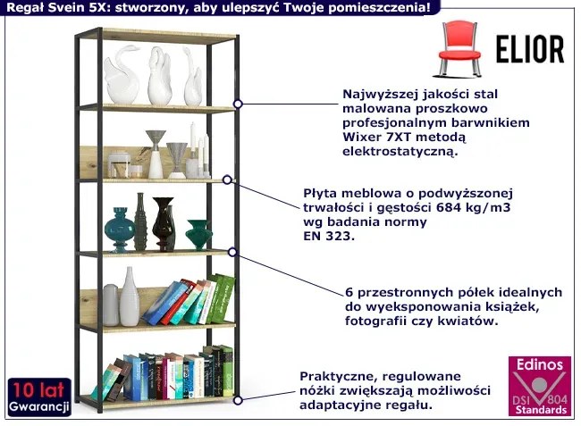 Industrialny Regał Czarny Czarny Z 6 Półkami + Dąb Artisan M4-A40