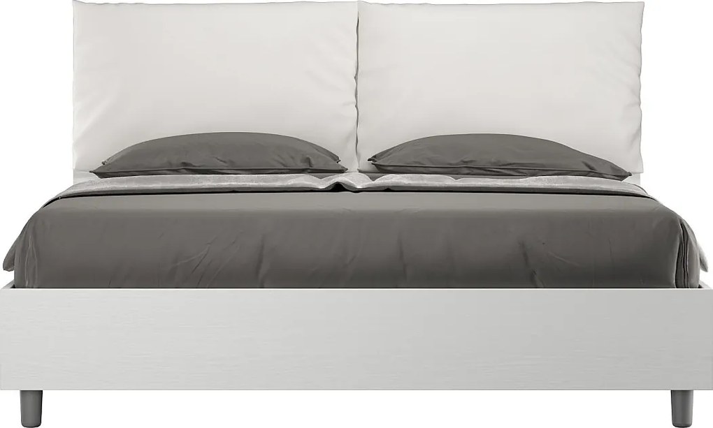 Łóżko wyposażone w stelaż z listwami z pojemnikiem 160x190 Frassino biała poduszkami sztucznej skóry biały Egos Antea