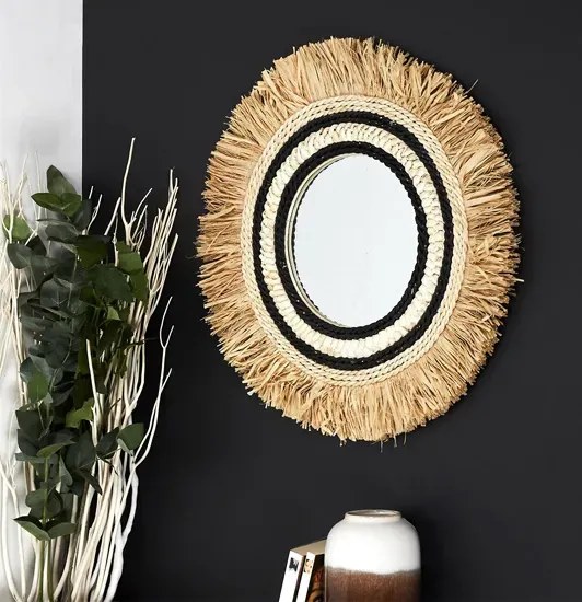 Okrągłe lustro boho z ozdobną ramą K9-M15