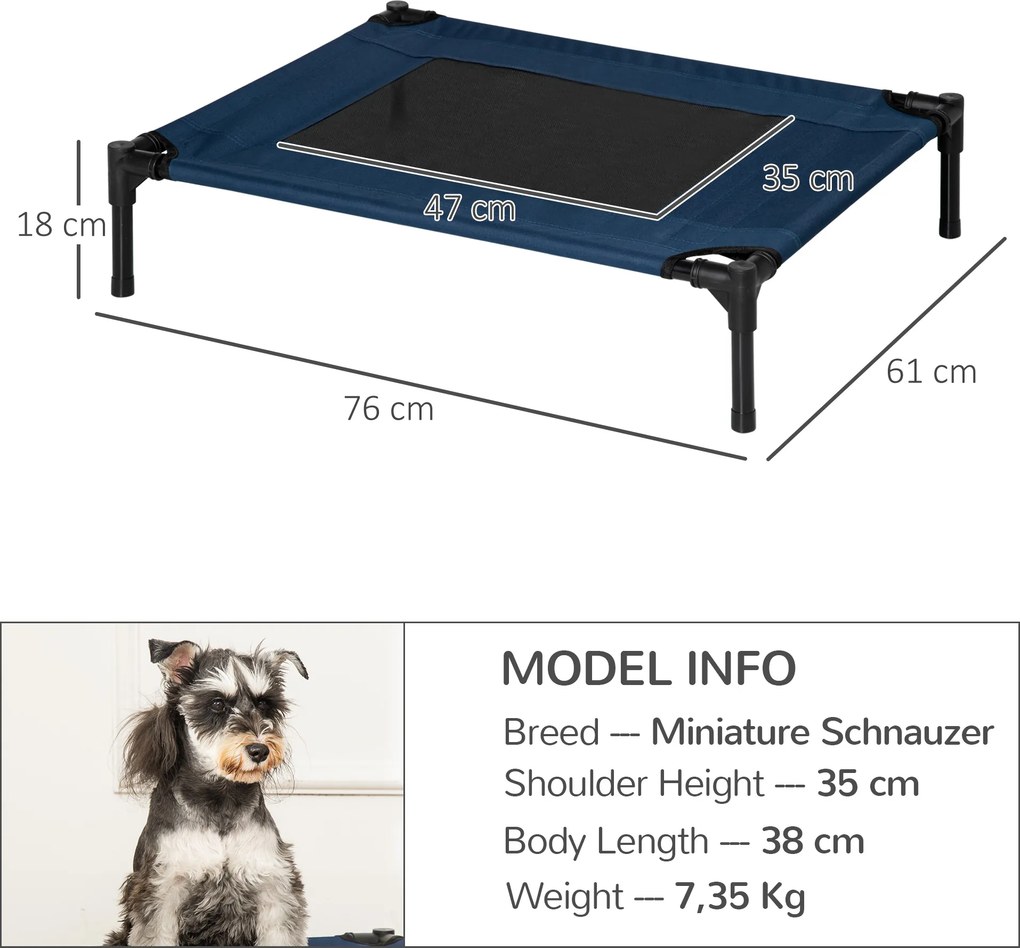Podniesione Legowisko PawHut dla Psa, Niebieskie, Ze Stali I Tkaniny Oxford 600D, 76 x 61 x 18 cm