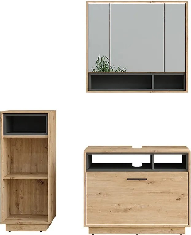 Zestaw mebli łazienkowych artisan dąb/antracyt 80x35x64 beatrice