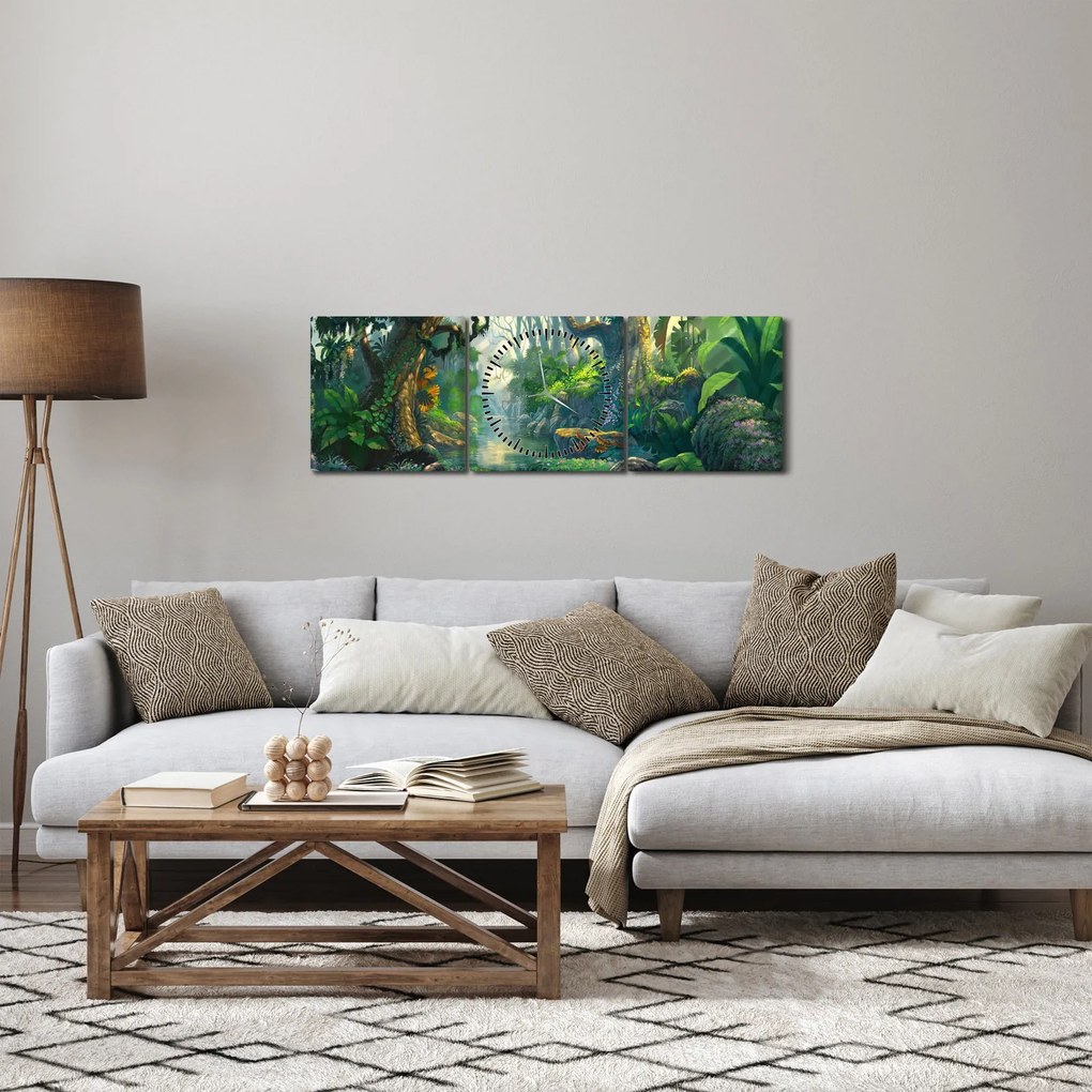 Obraz - Ilustracja lasu tropikalnego (z zegarem) (90x30 cm)