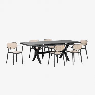 Zestaw Rozkładany Stół Prostokątny 180-240x90 Cm Karena I 6 Krzeseł Ogrodowych Z Podłokietnikami Z Aluminium Omara Grafitowa Szarość - Sklum