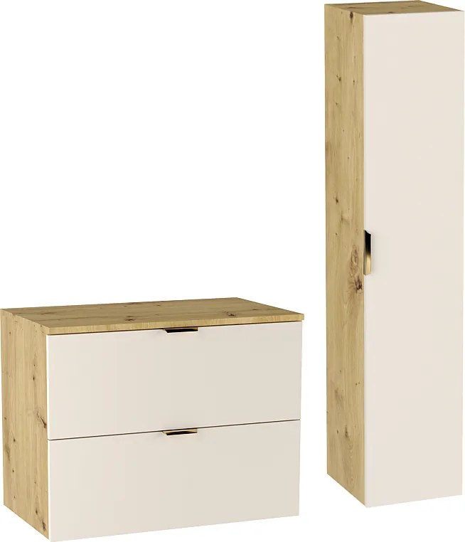 Zestaw Łazienkowy 80cm Szafka z Blatem Słupek Kaszmir  / Dąb Orzech Orio