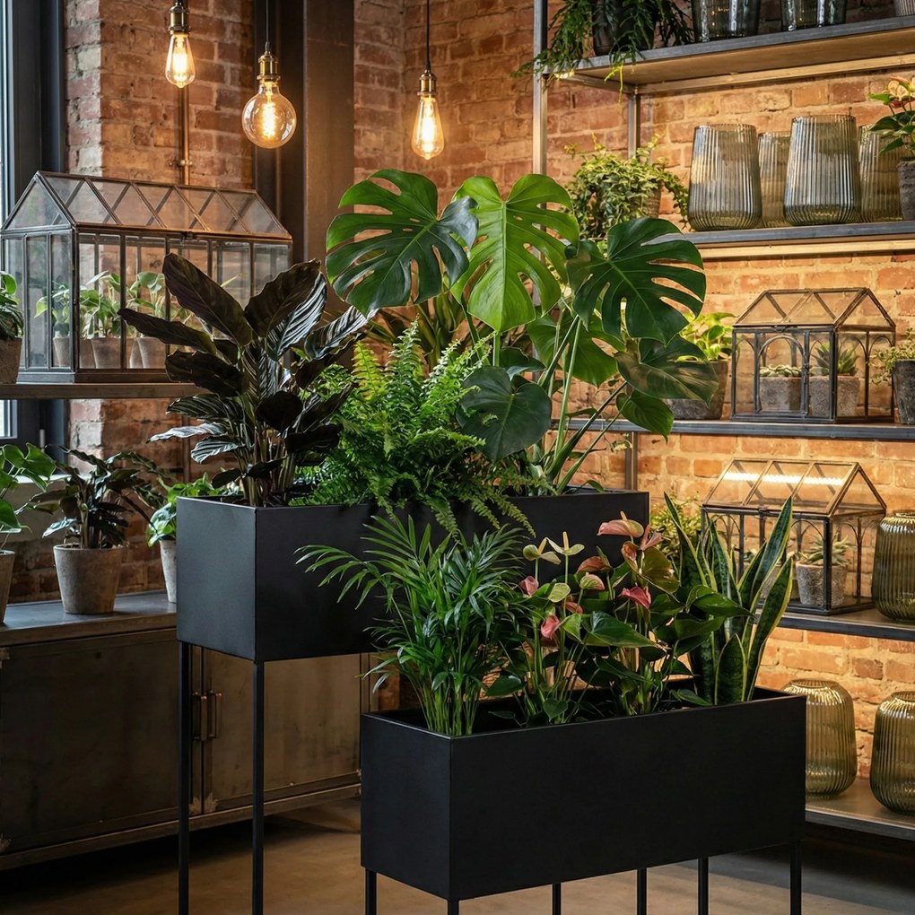 Kwietniki loft metalowe podłużne TINO, 2 stojaki