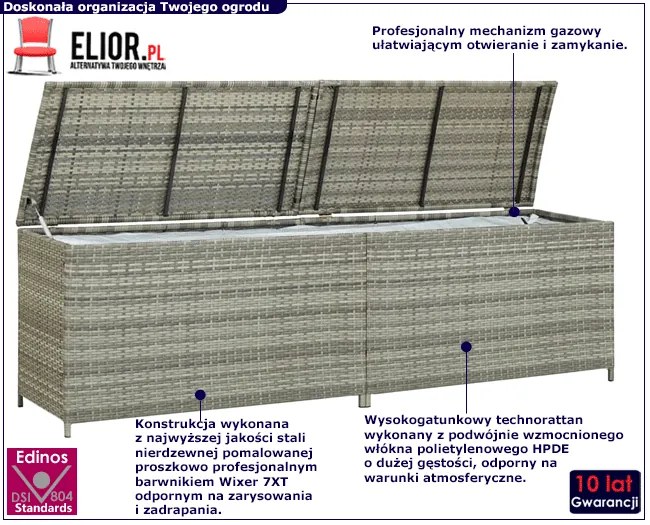 Szara prostokątna rattanowa skrzynia do ogrodu G0-H36