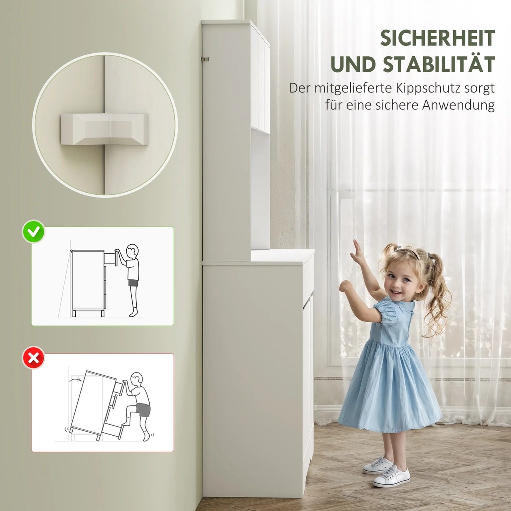 HOMCOM Szafka kuchenna z otwartą powierzchnią roboczą, 6 drzwi, 2 szuflady, regulowane półki, otwory na kable, Płyta wiórowa, Biały