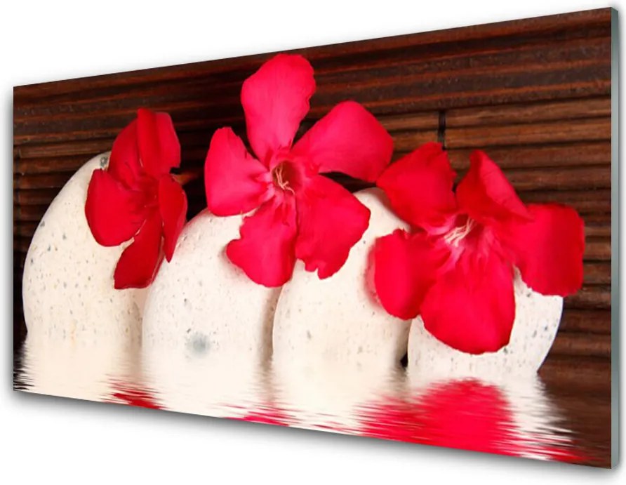 Szkło do Kuchni na Ścianę Kwiaty Na Ciemnych Kamieniach