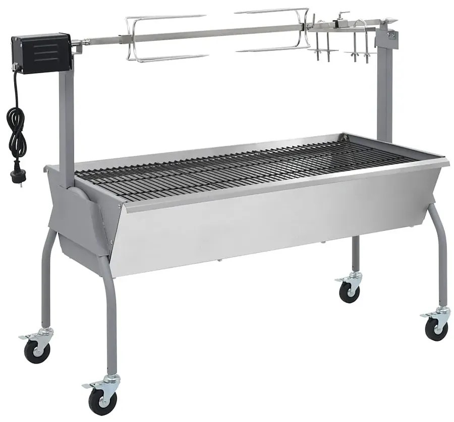 Srebrny grill ogrodowy z rożnem do pieczenia - Vanil