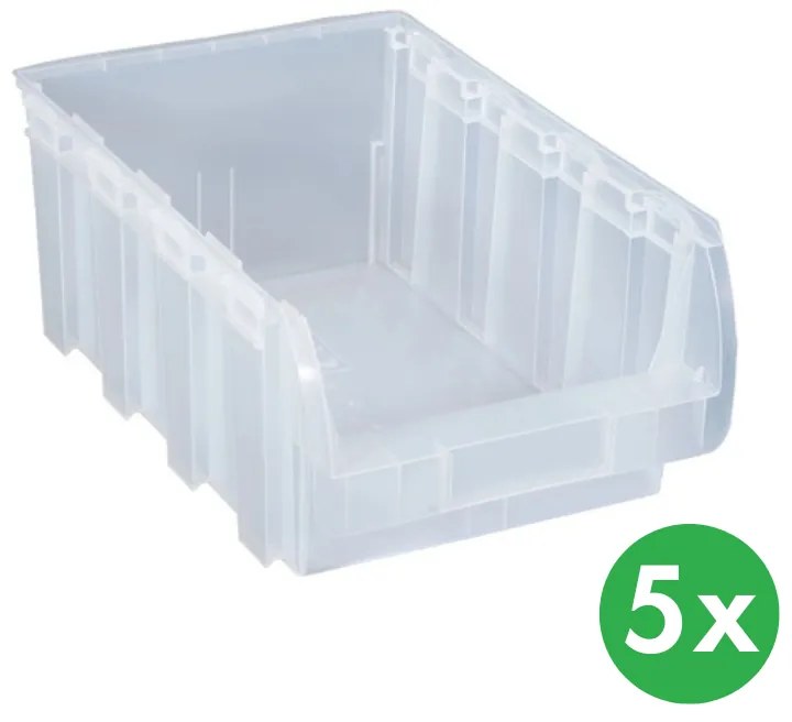 Plastikowy pojemnik COMPACT, 316 x 500 x 200 mm, 5 szt., przezroczysty