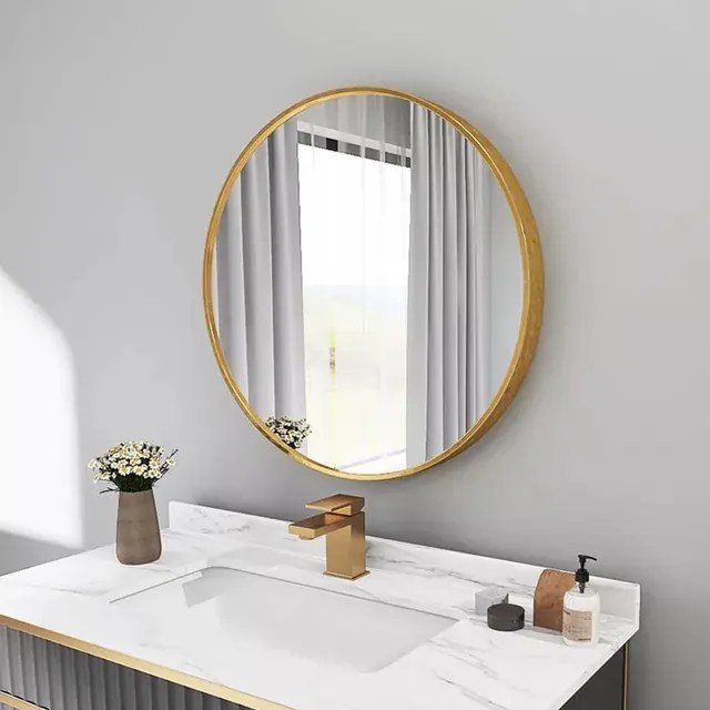 Lustro LOFT ścienne okrągłe łazienkowe do salonu sypialni loftowe Industrialne minimalistyczne : Kolor Stelaża - Złoty, Rozmiar - FI40