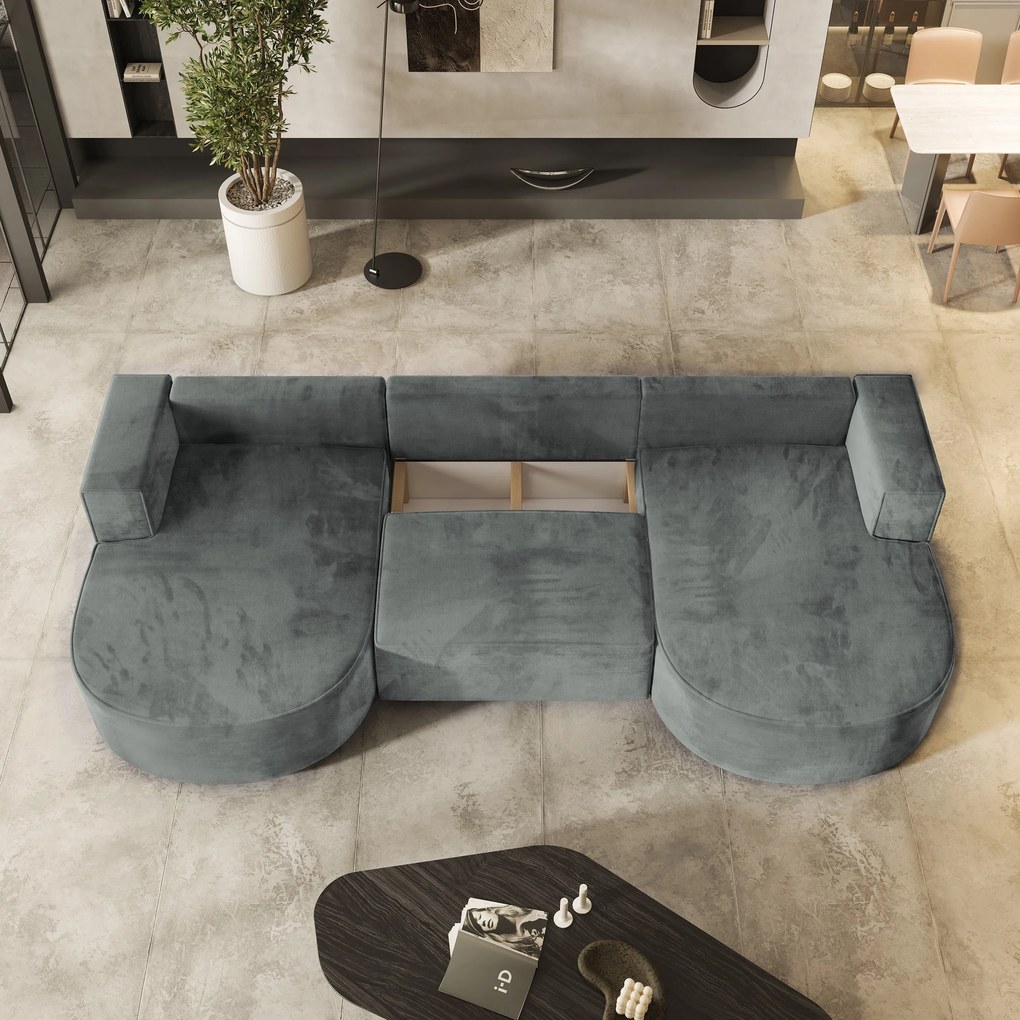 Masseno Narożnik VEZZO z funkcją spania i pojemnikiem na pościel Narozniki U, Rozkładana sofa - Szary, MONOLITH 85