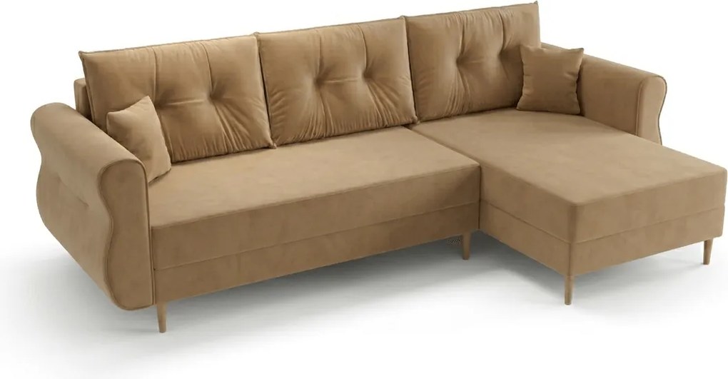 Rozkładana narożna sofa SILVIANO 230x140 cm, beżowa, uniwersalna
