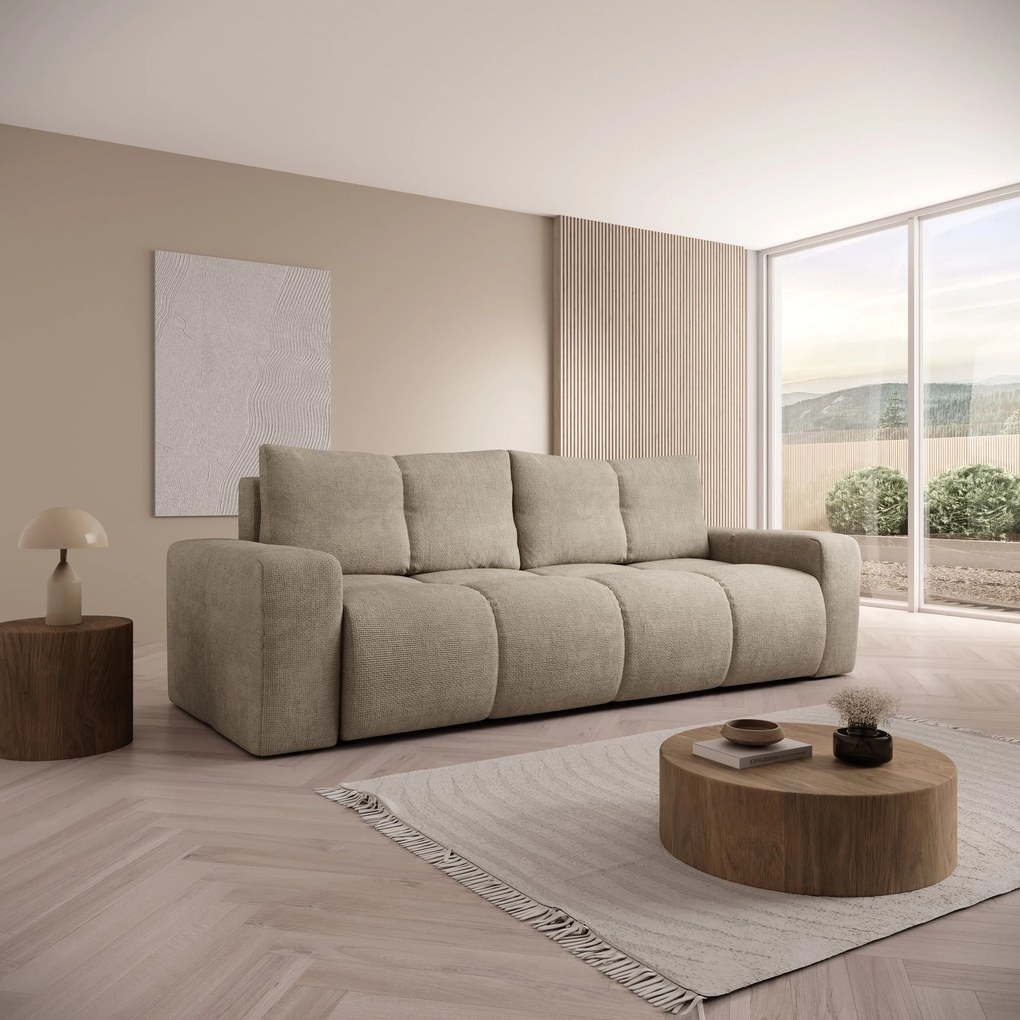Masseno Sofa DUCA z funkcją spania i pojemnikiem na pościel, Rozkładana sofa - Szary, FLOW 01