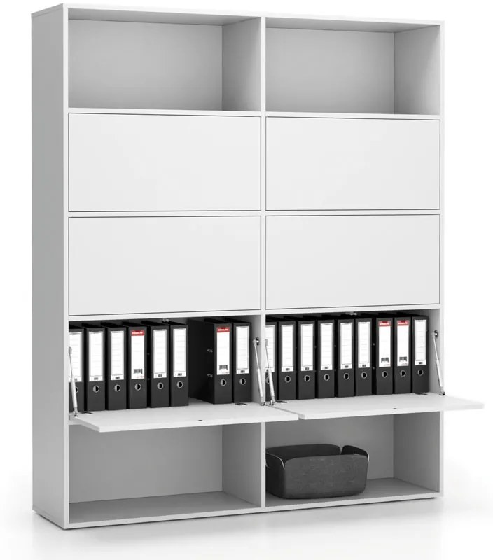 Regał biurowy szeroki LAYERS, 6 schowków, 1582 x 400 x 1905, biały