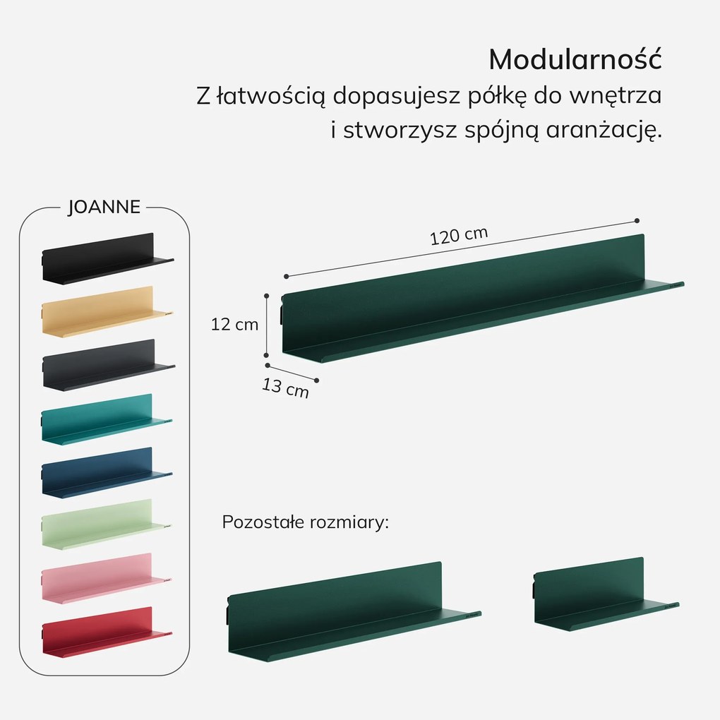Półka wisząca metalowa butelkowa zieleń, 1200 mm: JOANNE Modern