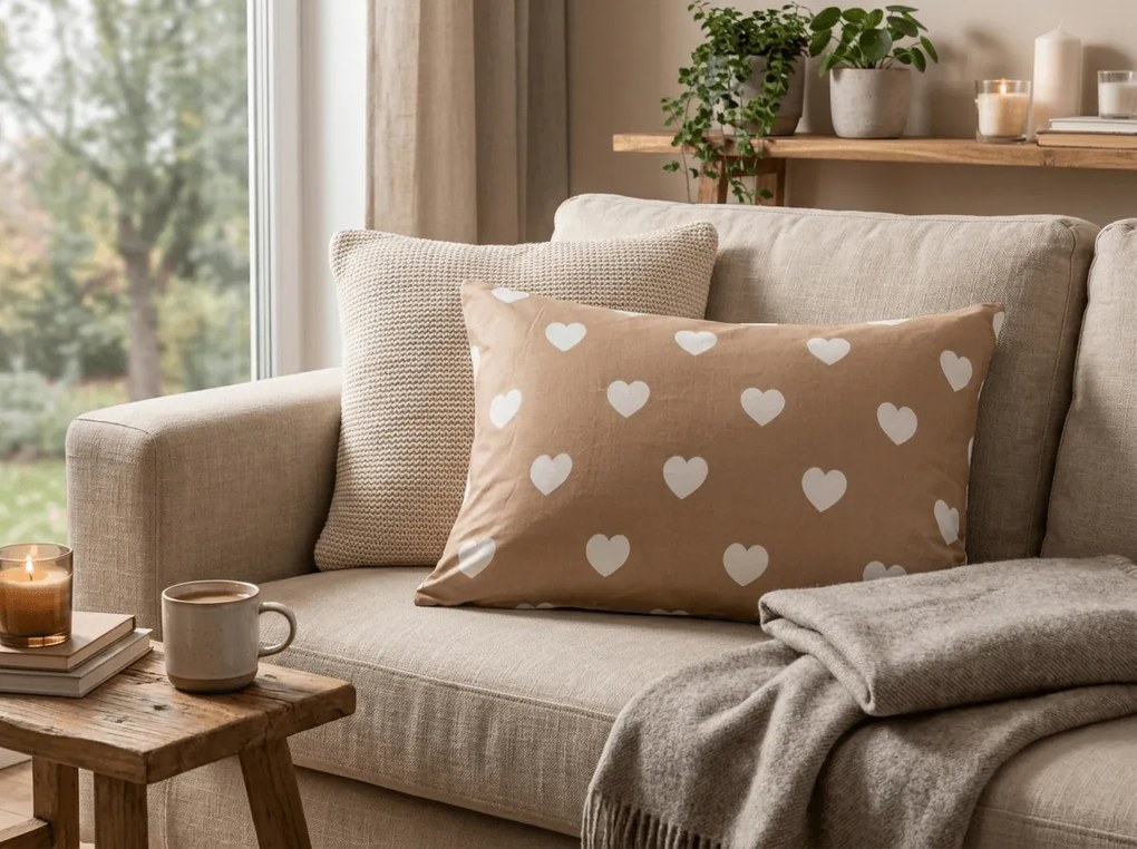 Poszewka na poduszkę z mikrofibry CARAMHEART 50x70 cm, brązowy