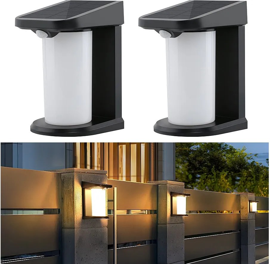 NETTLIFE Lampy solarne zewnętrzne z czujnikiem ruchu - 2 sztuki Lampy solarne ścienne 2 tryby, wodoodporne oświetlenie zewnętrzne 3000K