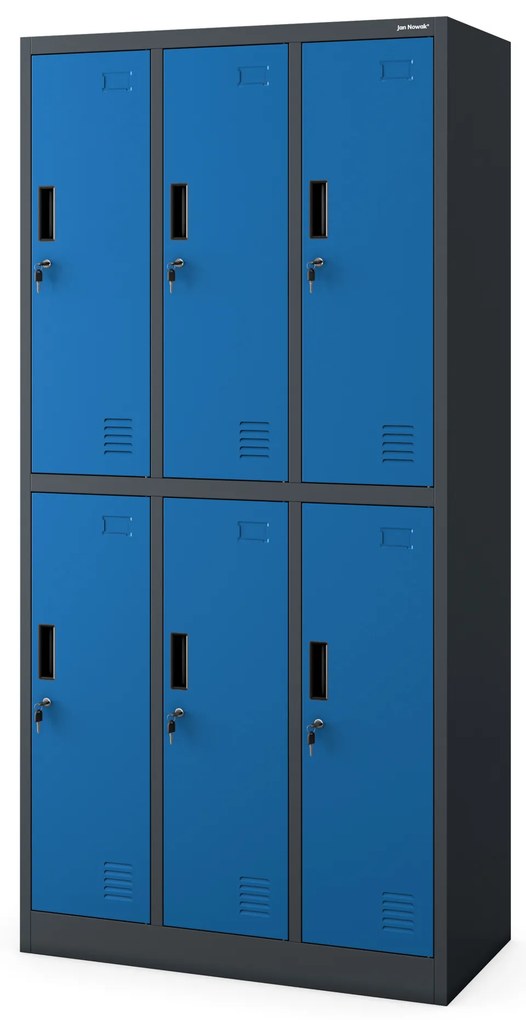 Szafka socjalna ubraniowa BHP antracytowo-niebieska: 6-drzwiowa IGOR 900 x 1850 x 450 mm