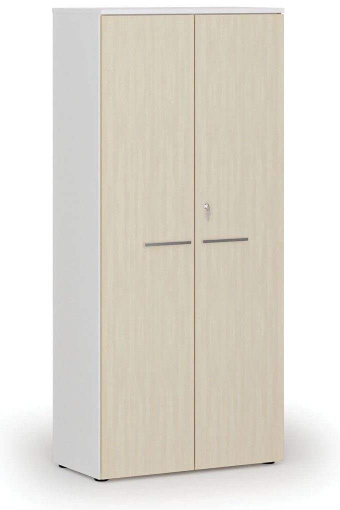 Szafa biurowa z drzwiami PRIMO WHITE, 800 x 420 x 1781 mm, biały/brzoza